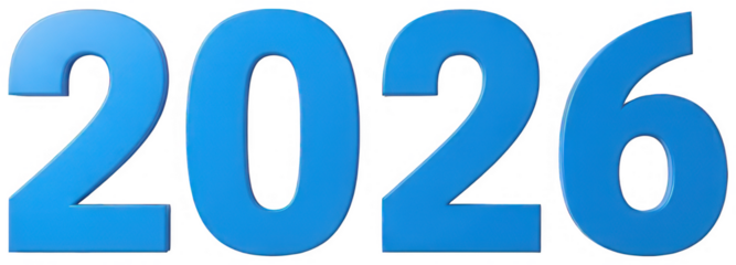 Solid blue 2026 numbers on transparent background