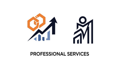 Professional services logo design with abstract geometric shapes and graph elements.