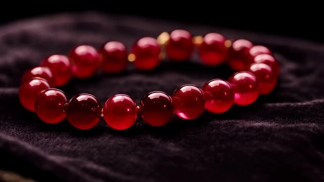 Stunning red bead bracelet on a dark surface shared in a close-up shot