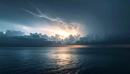 dark horizon glowing faintly from distant storm, minimal composition