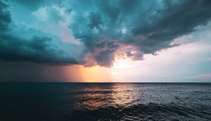 dark horizon glowing faintly from distant storm, minimal composition