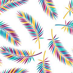 Hawaiian palm leaf jungle pattern vector design. Vibrant foliage feather modern repeating background. Organic paradise holiday composition. Fun palm foliage doodle illustration.