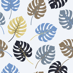 Cute monstera leaf repeating design. Botanical pattern is both modern and trendy. Repeatable print perfect for wrapping paper. Foliage resembles iconic swiss cheese plant.