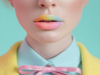 Beauty fashion woman sensual rainbow makeup lips, light vivid colors