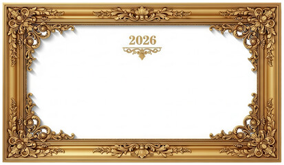 Luxury golden frame with ornate baroque details and 2026 emblem