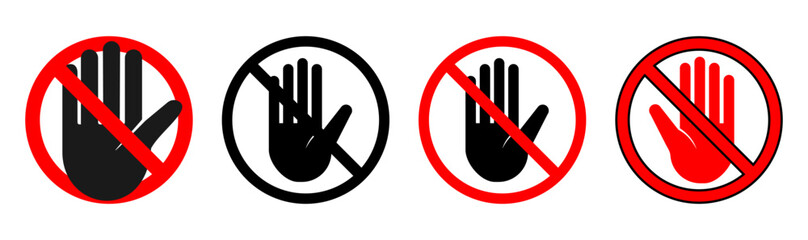 Stop Hand Gesture Prohibition Sign Icons Set
Universal Do Not Touch and Warning Symbols
Four Ways to Illustrate Restriction Signs