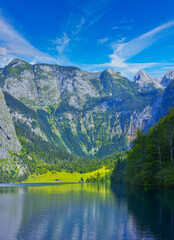 Landschaftsimpressionen am &bdquo; Obersee&ldquo; hinter dem ber&uuml;hmten K&ouml;nigssee, Deutschland, Bayern.