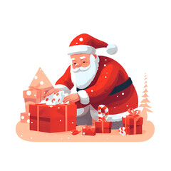 Santa Claus Arranging Christmas Gift Boxes