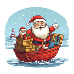 Santa Claus Boating with Festive Presents