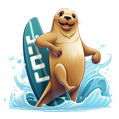 Sea Lion Character Surfing with Word