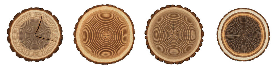 Natural Wood Cross Section PNG Set Isolated on White Background Rustic Tree Trunk Slices Clipart Collection Timber Log Ring Graphics for Farmhouse Home Decor