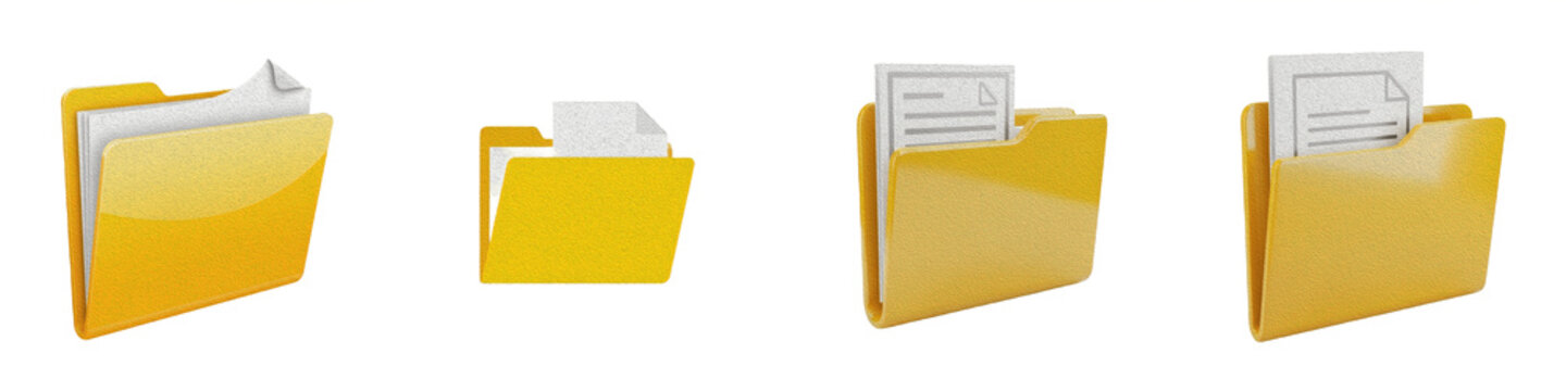 Yellow Folder PNG Set Isolated on White Background Professional Manila Document Organizer Icons Office Stationery Clipart Web Design Filing System Graphics Set