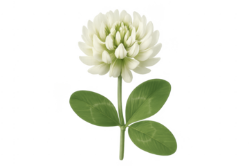 White clover flower with green leaves transparent background