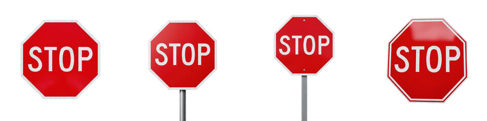Red Stop Sign PNG Set Isolated on White Background Octagon Traffic Warning Signage Road Safety Clipart Street Signal Icon Collection Industrial Sign Graphics