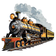 Classic Steam Locomotive Train Engraving Illustration