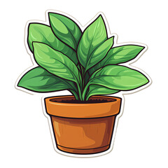 Botanical Sticker Design with Potted Plant