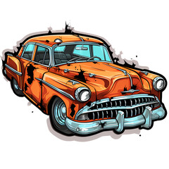 Wrecked Car Sticker Design Illustration