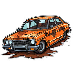 Crashed Car Sticker Design Illustration