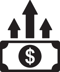 Obraz premium Financial growth concept with dollar bill and three upward arrows representing money increase, investment returns, and economic prosperity.