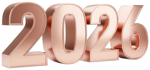 2026 number in rose gold color for new year celebration or anniversary