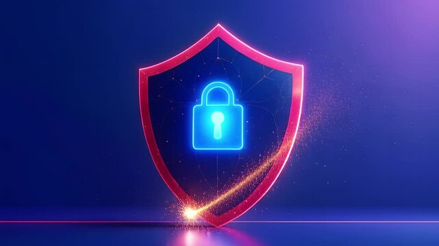 Shield, strong and protective, a medieval symbol of bravery. Cybersecurity logo. Data protection. Home security. Security system advertising.