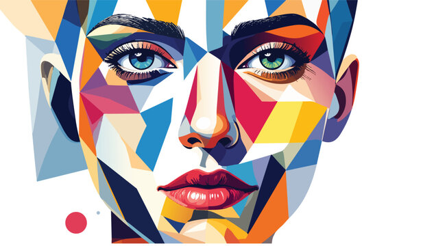 Abstract surreal face illustration formed by colorful geometric shapes, creative design