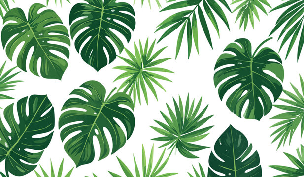 Seamless tropical pattern with palm leaves and summer vibes, botanical background