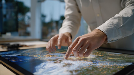 A researcher overlays a detailed emission heatmap across satellite imagery in a climate analysis lab, highlighting global carbon hotspots and shaping data-driven environmental policy for future