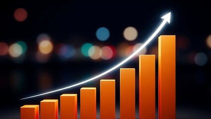 Orange 3D bar chart with white arrow