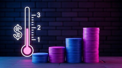 Stacks of coins with thermometer and dollar sign business