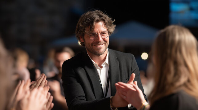 A stand-up performer engaging directly with front-row guests, spontaneous crowd work turning into an unforgettable comedic exchange. cinematic color correction, natural uneven lighting yet gentle
