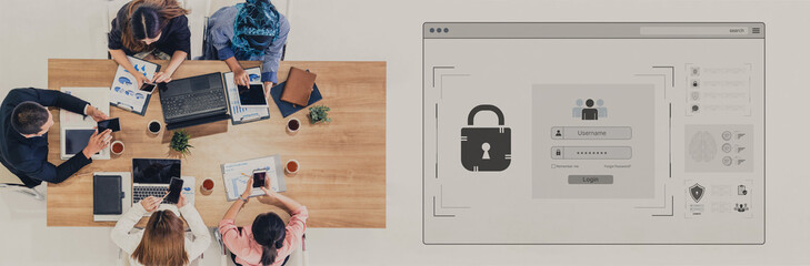 Concept of cybersecurity and data privacy. A secure login interface requires user authentication with a private password to protect personal account information and prevent fraud. Fermion