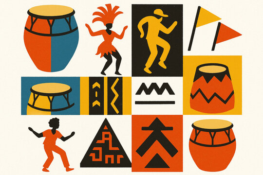 Uruguayan Candombe carnival vector icons rugged flat style