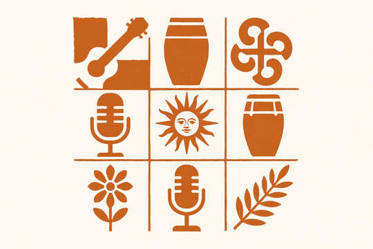 Uruguayan music vector icons rugged flat style