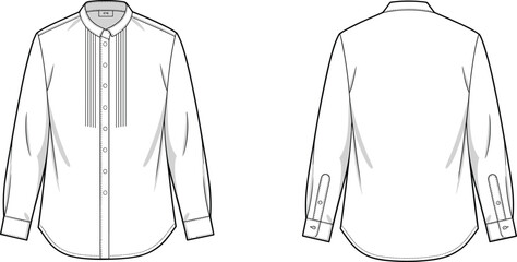 Men formal shirt front back view, long sleeve button up shirt design, classic apparel, fashion CAD drawing, flat vector technical illustration