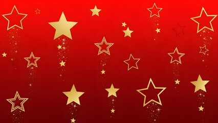 Red Festive Background with Gold Star Decorations
