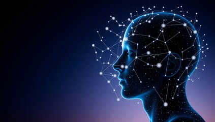 Futuristic AI human profile neural network concept