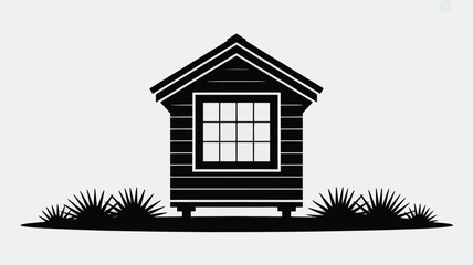 A small minimalistic house stands on stilts with spiky grass.