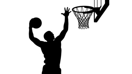 Silhouette of a basketball player dunking a ball into a hoop