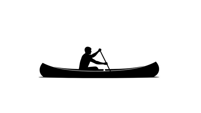 Silhouette of a person canoeing on a serene body of water