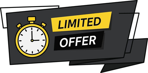 Limited offer banner with stopwatch icon - time-sensitive sale promotion graphic isolated on transparent background, Vector, illustration