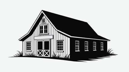 Isometric illustration of a charming barn-style house with vertical siding.