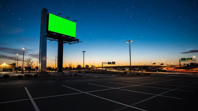 Digital Billboard Green Screen Mockup Highway Parking Lot Sunset Flare