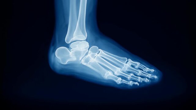 X-ray shows human foot bones and structure in detail