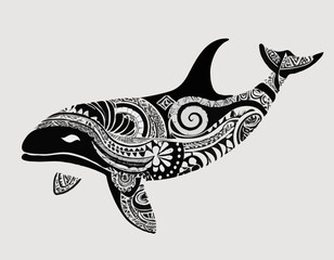 orca silhouette in animal ethnic, polynesia tribal illustration © Big