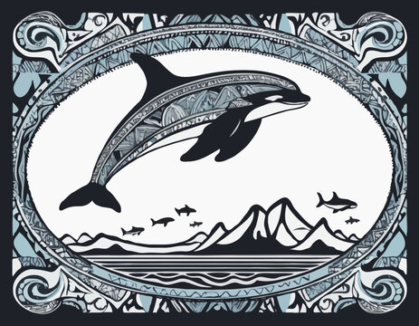 orca silhouette in animal ethnic, polynesia tribal illustration