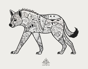 Fototapeta premium hyena in modern tribal tattoo, abstract line art of animals, minimalist contour. Vector