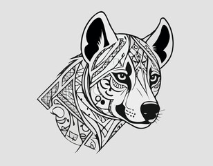 hyena in modern tribal tattoo, abstract line art of animals, minimalist contour. Vector