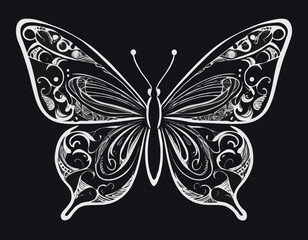 modern tribal tattoo of butterfly, abstract line art, minimalist contour