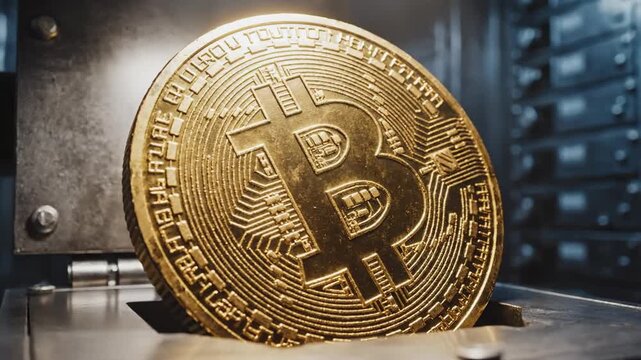 Cryptocurrency Security Bitcoin Coin Emerging From Vault Box